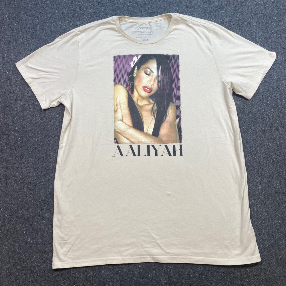Aaliyah‎ Graphic TShirt Sz XXL Tall Mens Beige Hip Hop Streetwear R&B Portrait